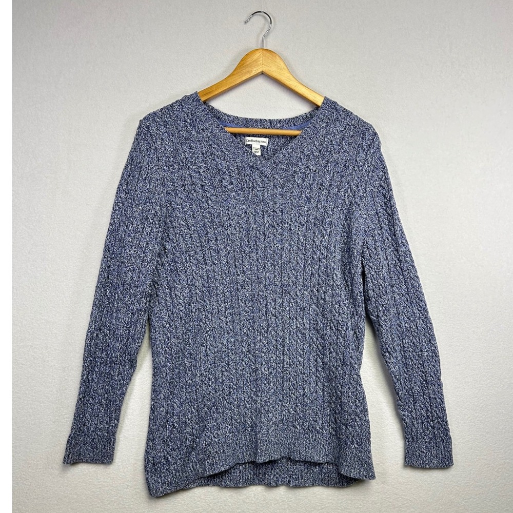 Croft & Barrow Womens 2X Blue Marled Cable Knit V Neck Long Sleeve‎ Sweater